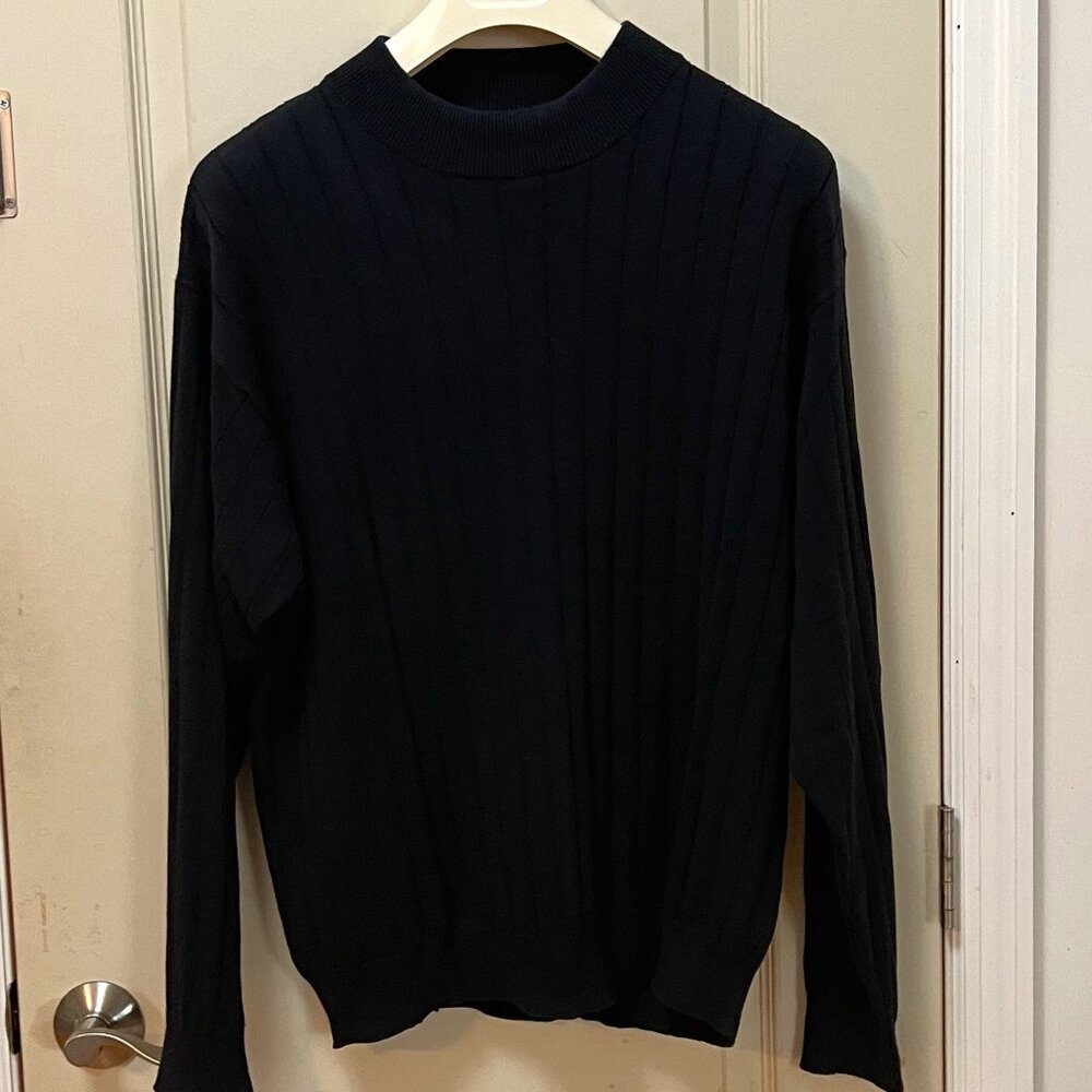 Bachrach Men's Size XL 100% Cotton L/S Crew Neck Ribbed Sweater. Black.